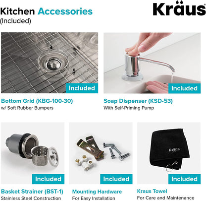 KRAUS 30-Inch 16 Gauge Standart PRO Kitchen Sink Combo Set with Bolden 18-Inch Kitchen Faucet and Soap Dispenser, Chrome KHU100-30-1610-53CH