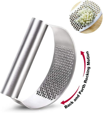 Gudoqi Garlic Press Rocker, Stainless Steel Garlic Mincer Garlic Crusher, Garlic Chooper with Peeler and Scraper Brush, Garlic Press with Ergonomic Handle, Innovative Kitchen Gadgets