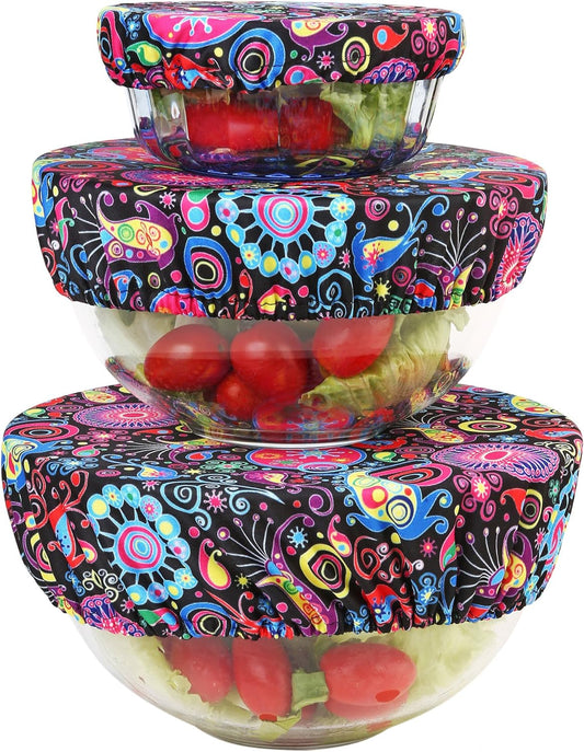 Wegreeco Elastic Reusable Bowl Covers for Bread Proofing, Fabric Cloth Sourdough Bowl Covers for Proofing - Set of 3, Bloom