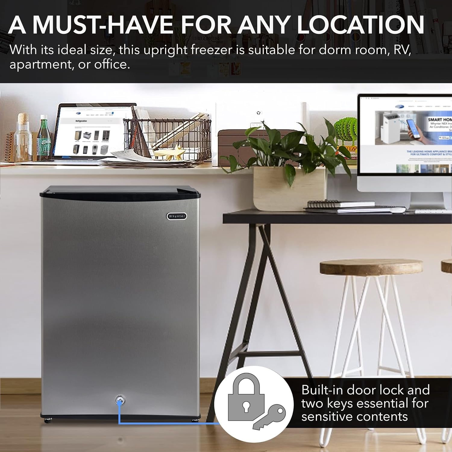 Whynter CUF-301SS Energy Star 3.0 Cubic Feet Upright Freezer, 21" D X 19.5" W X 33.5" H, 3, Stainless Steel