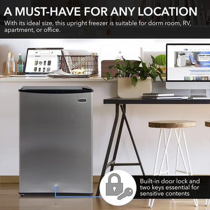 Whynter CUF-301SS Energy Star 3.0 Cubic Feet Upright Freezer, 21" D X 19.5" W X 33.5" H, 3, Stainless Steel