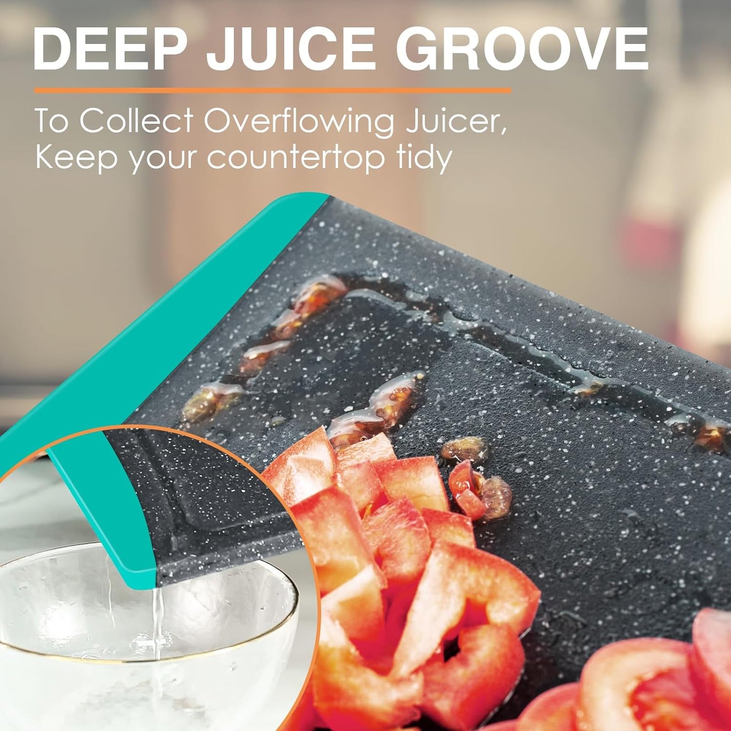 Extra Large Cutting Boards, Plastic Cutting Boards for Kitchen (Set of 3) Cutting Board Set Dishwasher Chopping Board with Juice Grooves Easy-Grip Handles, Turquoise, Empune
