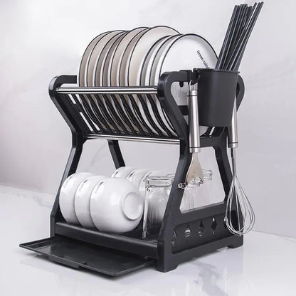 Two-Tier Kitchen Storage Rack for Bowls and Utensils