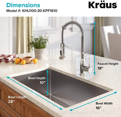 KRAUS 30-Inch 16 Gauge Standart PRO Kitchen Sink Combo Set with Bolden 18-Inch Kitchen Faucet and Soap Dispenser, Chrome KHU100-30-1610-53CH
