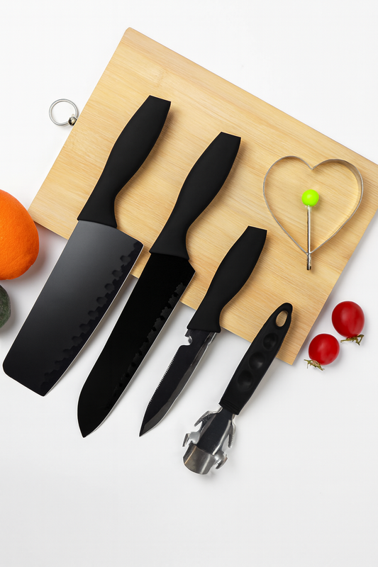 5-Piece Black Kitchen Tool Set – Knives, Can Opener, Mold