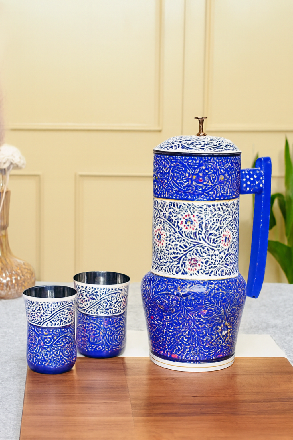 Aluminium Jug Set with 2 Glass Tumblers – 21 cm for kitchen