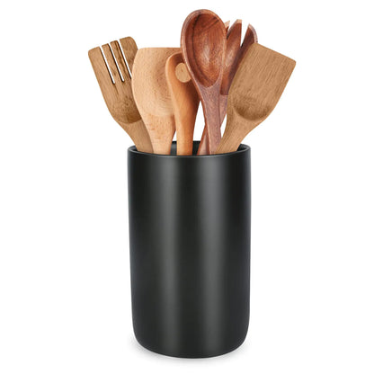 ZZQJSAW Kitchen Utensil Holder For Countertop Ceramic Black Utensil Holder for Kitchen Cooking Utensils Holder Modern Crock Spatula Holder for Kitchen Décor 4 * 7 IN