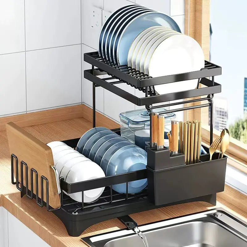 2-Tier Kitchen Dish Drying Rack for Utensils and Bowls