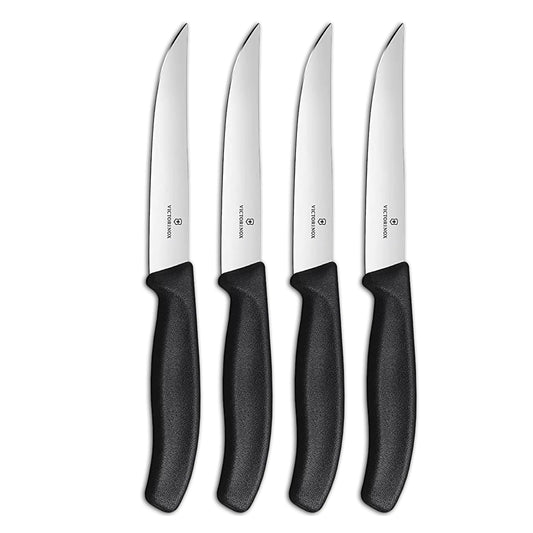 Victorinox Swiss Classic Steak Knives - Cooking Knives for Kitchen Utensils - Ergonomic Stainless Steel Meat Knives - Black Handles 4-Piece Set