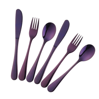 Bisda Flatware Silverware sets 6pcs 18/8 Stainless Steel Student Cutlery Serving for 2 BPA-free Self-feeding Safe Kitchen Utensils Mirror Polished (Purple)