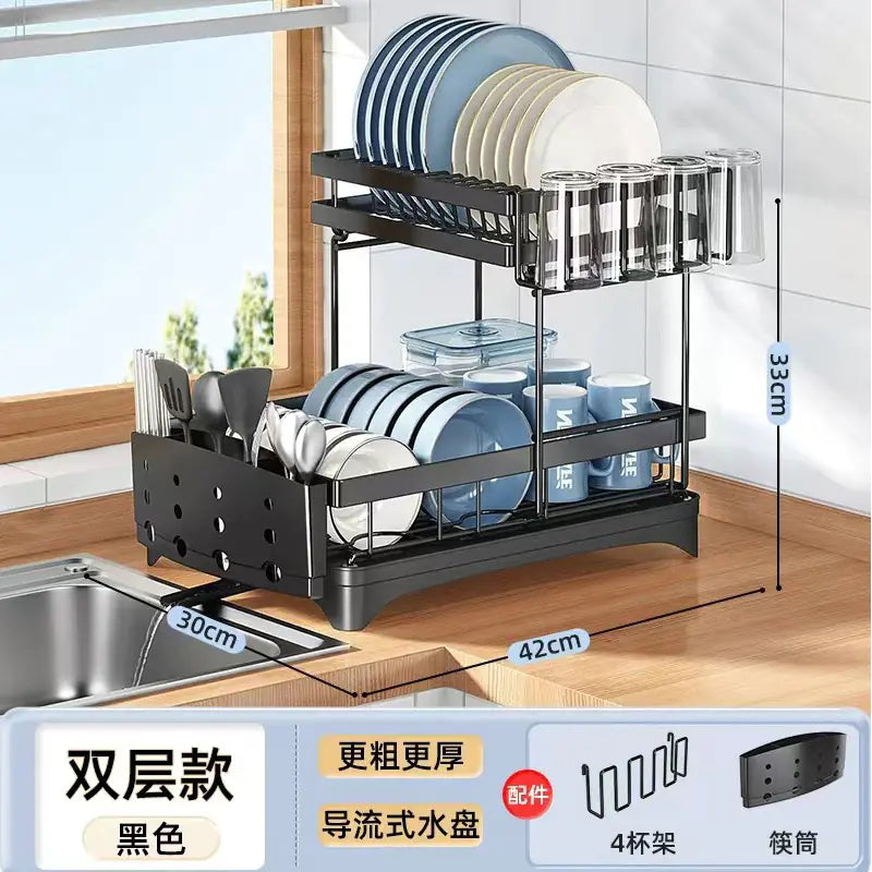 2-Tier Kitchen Dish Drying Rack for Utensils and Bowls