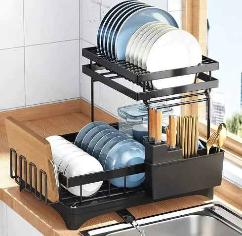 2-Tier Kitchen Dish Drying Rack for Utensils and Bowls