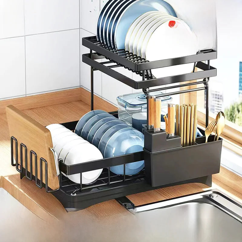 2-Tier Kitchen Dish Drying Rack for Utensils and Bowls