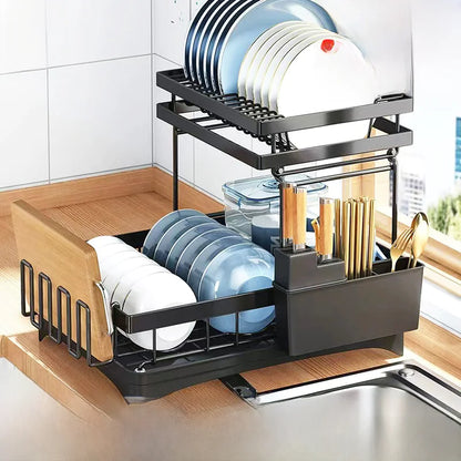 2-Tier Kitchen Dish Drying Rack for Utensils and Bowls