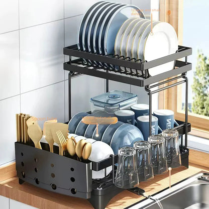 2-Tier Kitchen Dish Drying Rack for Utensils and Bowls