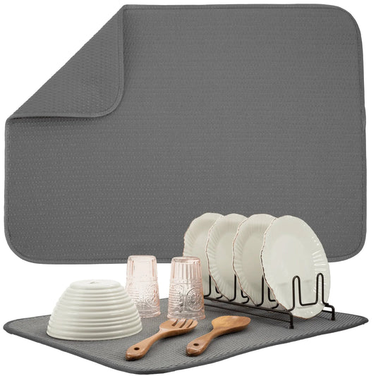 S&T INC. Dish Drying Mat XL Highly Absorbent Microfiber Kitchen Counter Mat Dish Drying Pad for Dishes Utensils Pots and Pans Extra Large 18" x 24" Grey