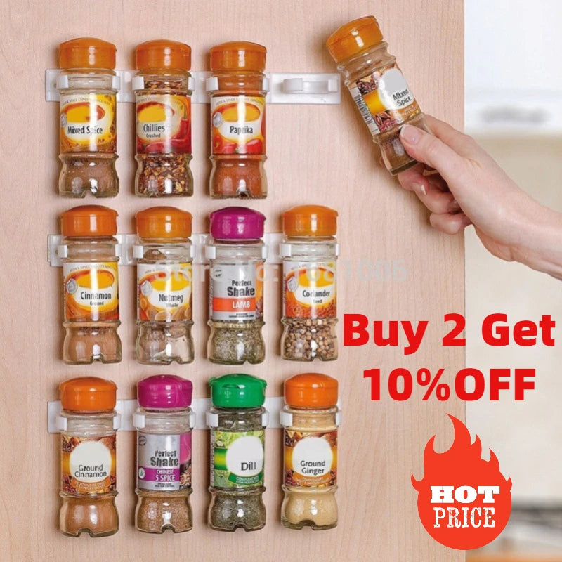 Spice Rack Wall Mount Kitchen Organizer Seasoning Bottle Holder Hanging Spice Jars Clip Cabinet Organizer Spice Storage Rack